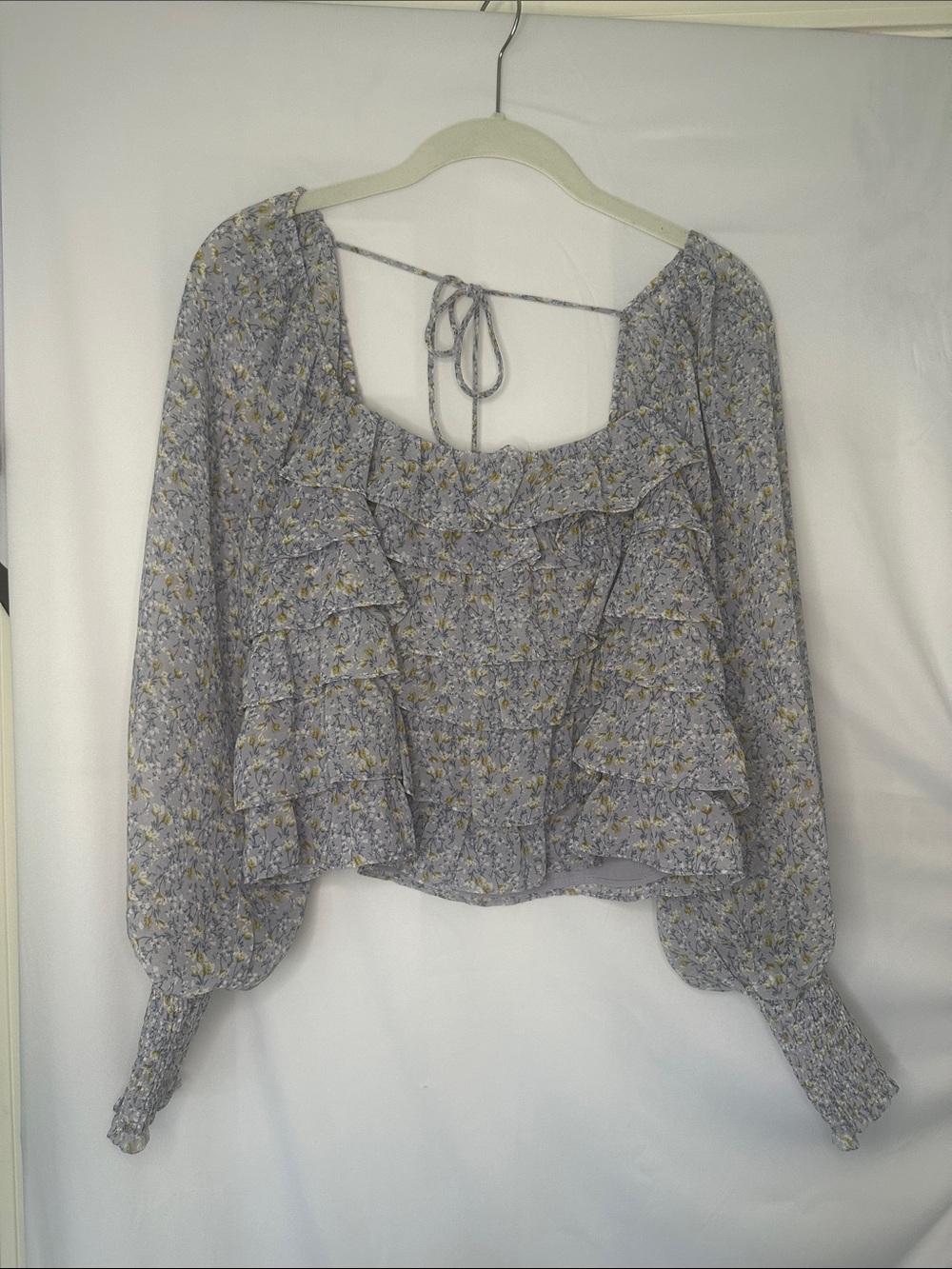 Astr Lavender Floral Ruffle Peasant Blouse